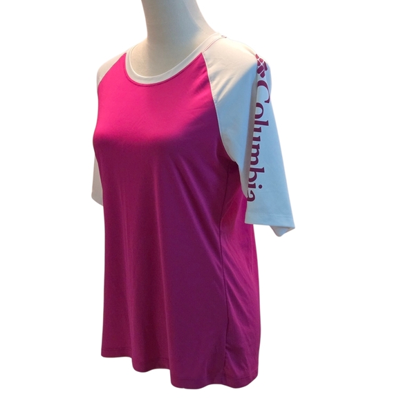 Columbia PFG Omni-Shade Women's M Pink and White Raglan Sleeve Sportswear Top - Picture 2 of 12